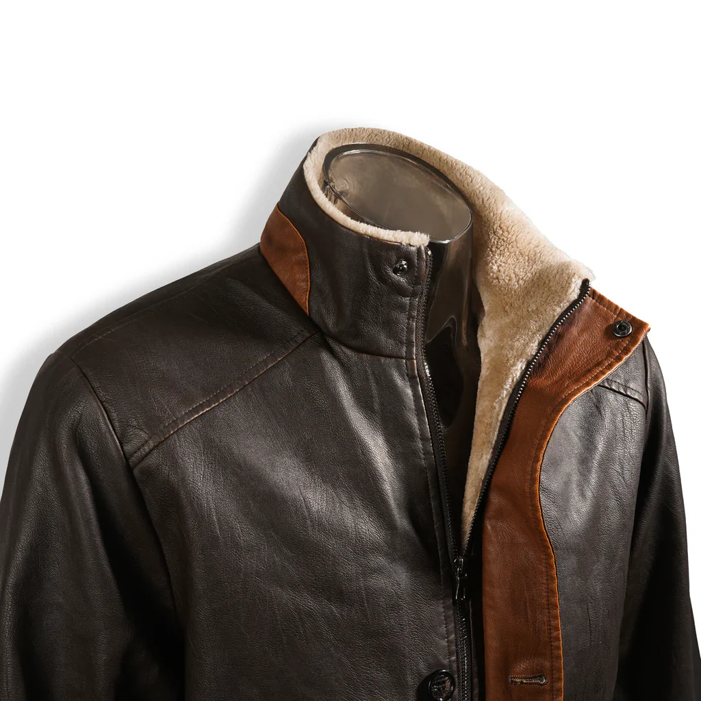 2024 Vintage Double Stand Collar Leather Coat - Image 3