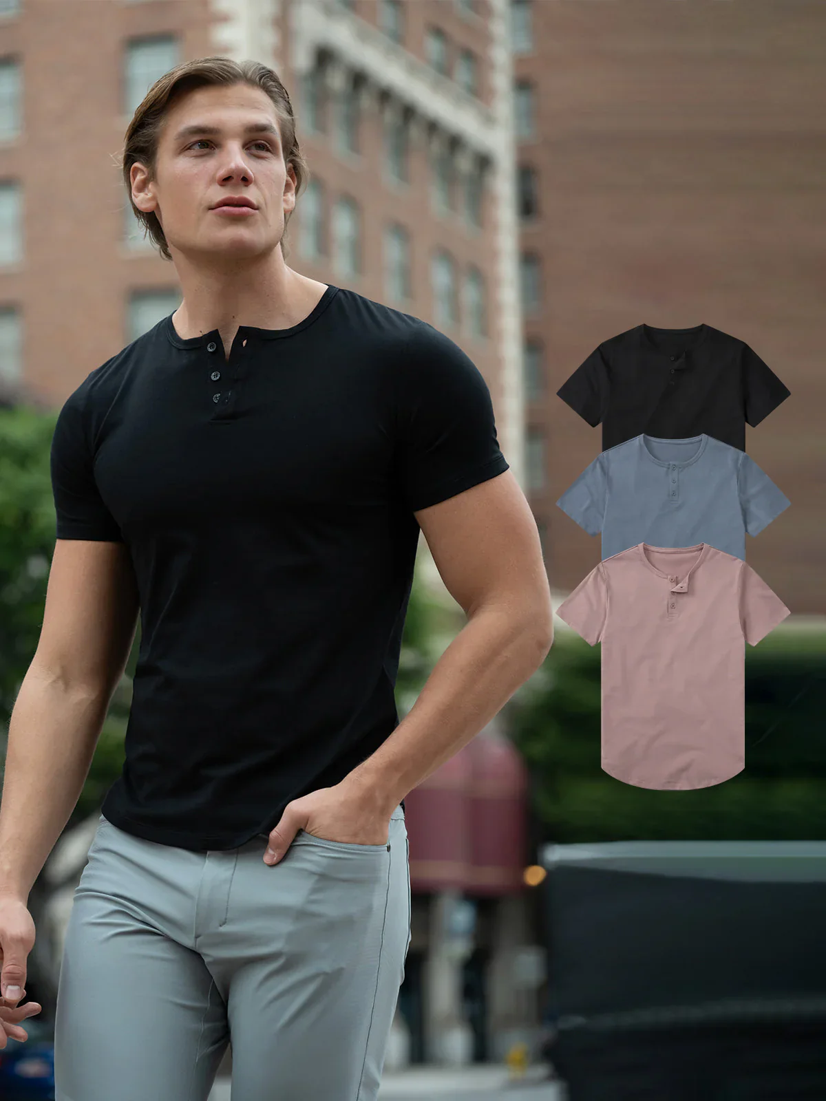 3-Pack All Day Elite Henley Curve-Hem Stretch Short Sleeve - Image 3