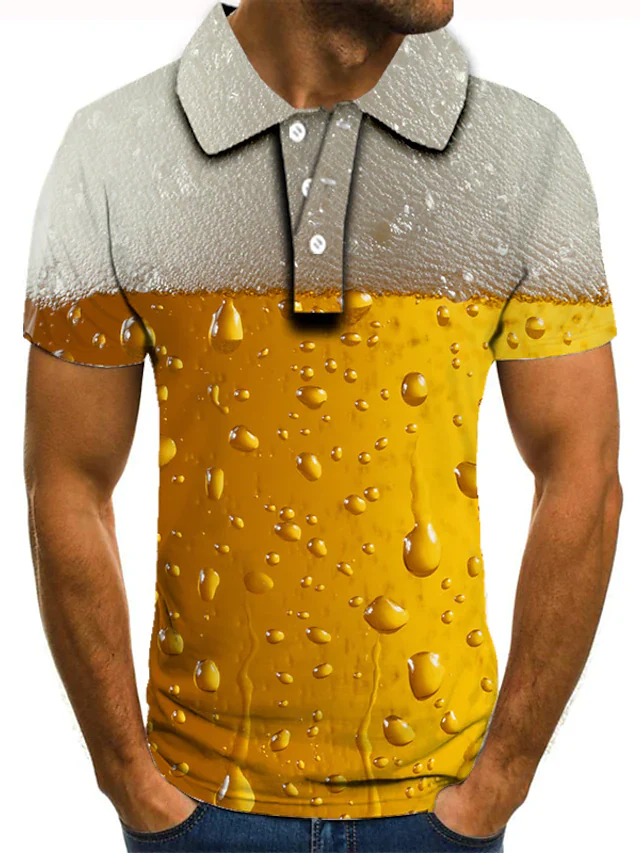 3D Graphic Print Stand-Up Collar Short-Sleeved Polo Shirt