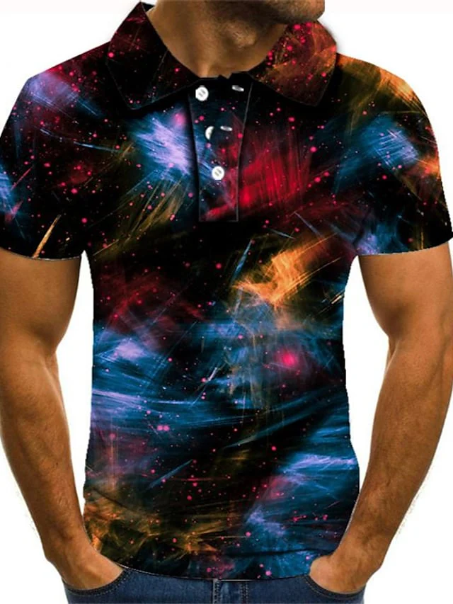 3d Graphic Print Stand-Up Collar Short-Sleeved Polo Shirt