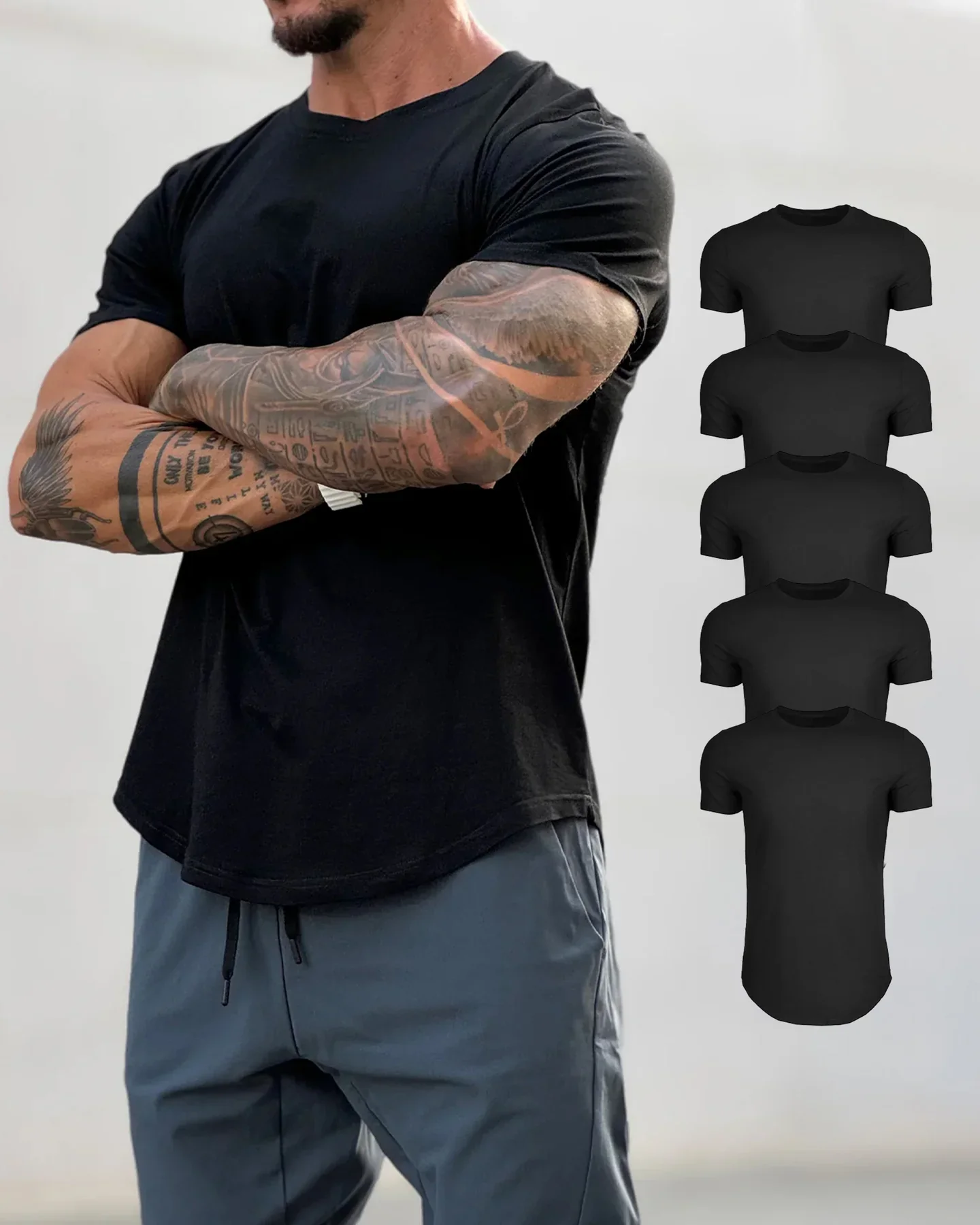 5-Pack Kore Curved Hem T-shirt Muscle Fit Crew Neck - Image 4