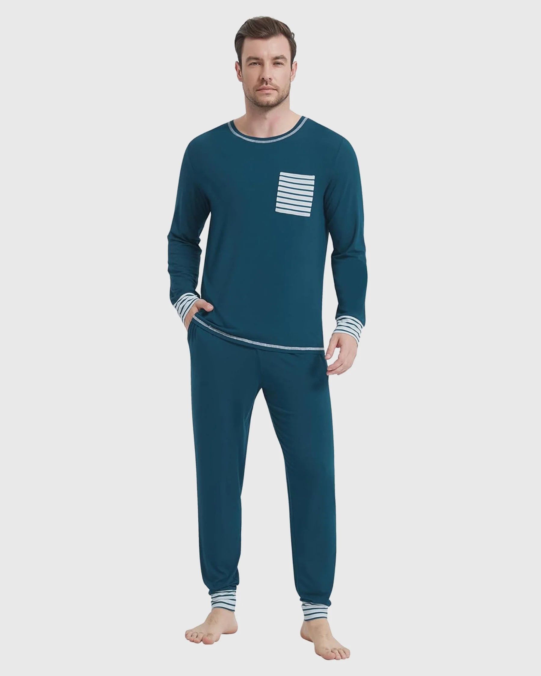 Bamboo Side Pocket Long Sleeve Pajama Set New - Image 42