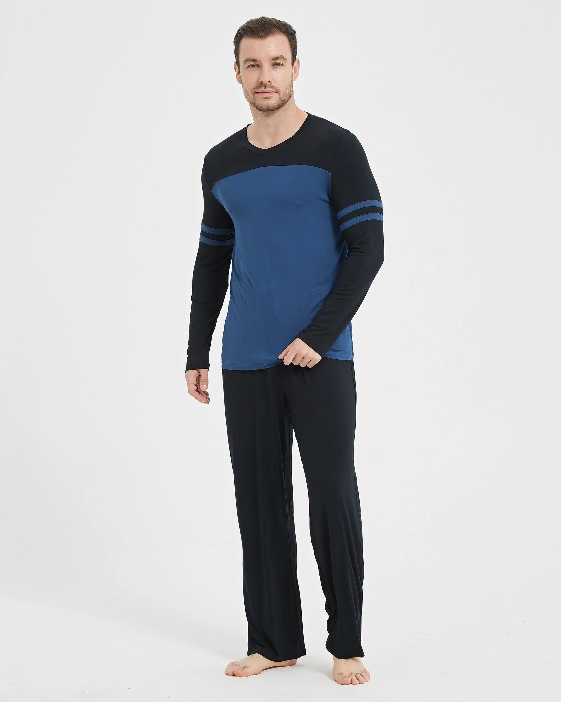 Bamboo Stripe Color Block Long Sleeve Pajama Set New - Image 12