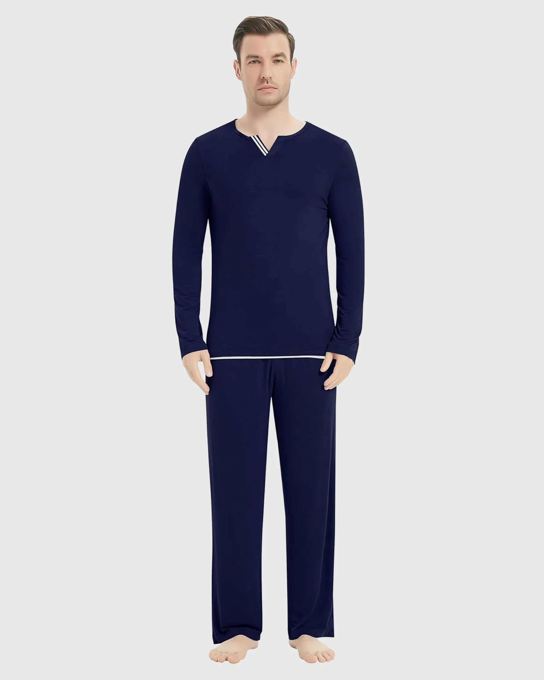 Bamboo Stripe V-Neck Long Sleeve Pajama Set New - Image 25