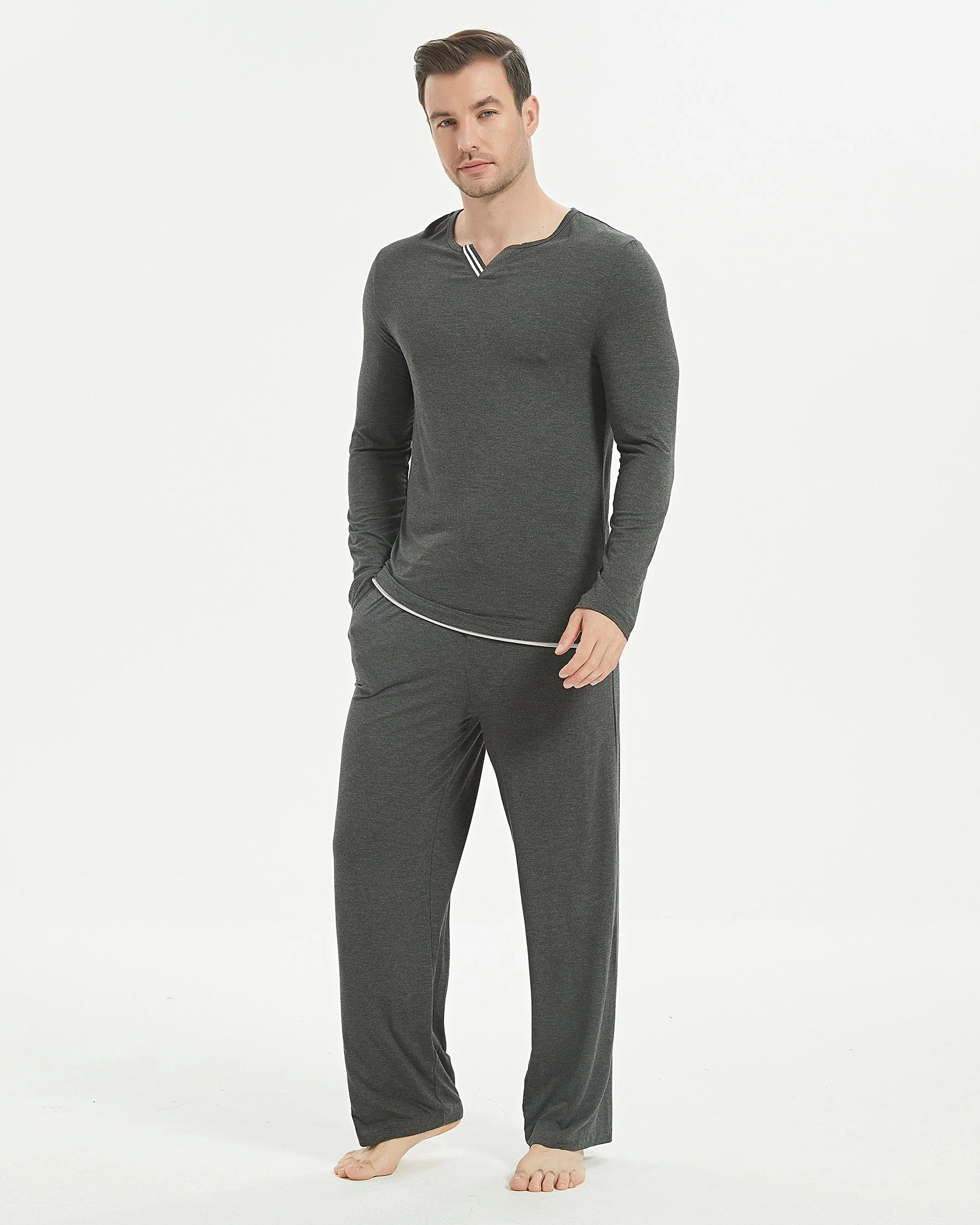 Bamboo Stripe V-Neck Long Sleeve Pajama Set New - Image 5