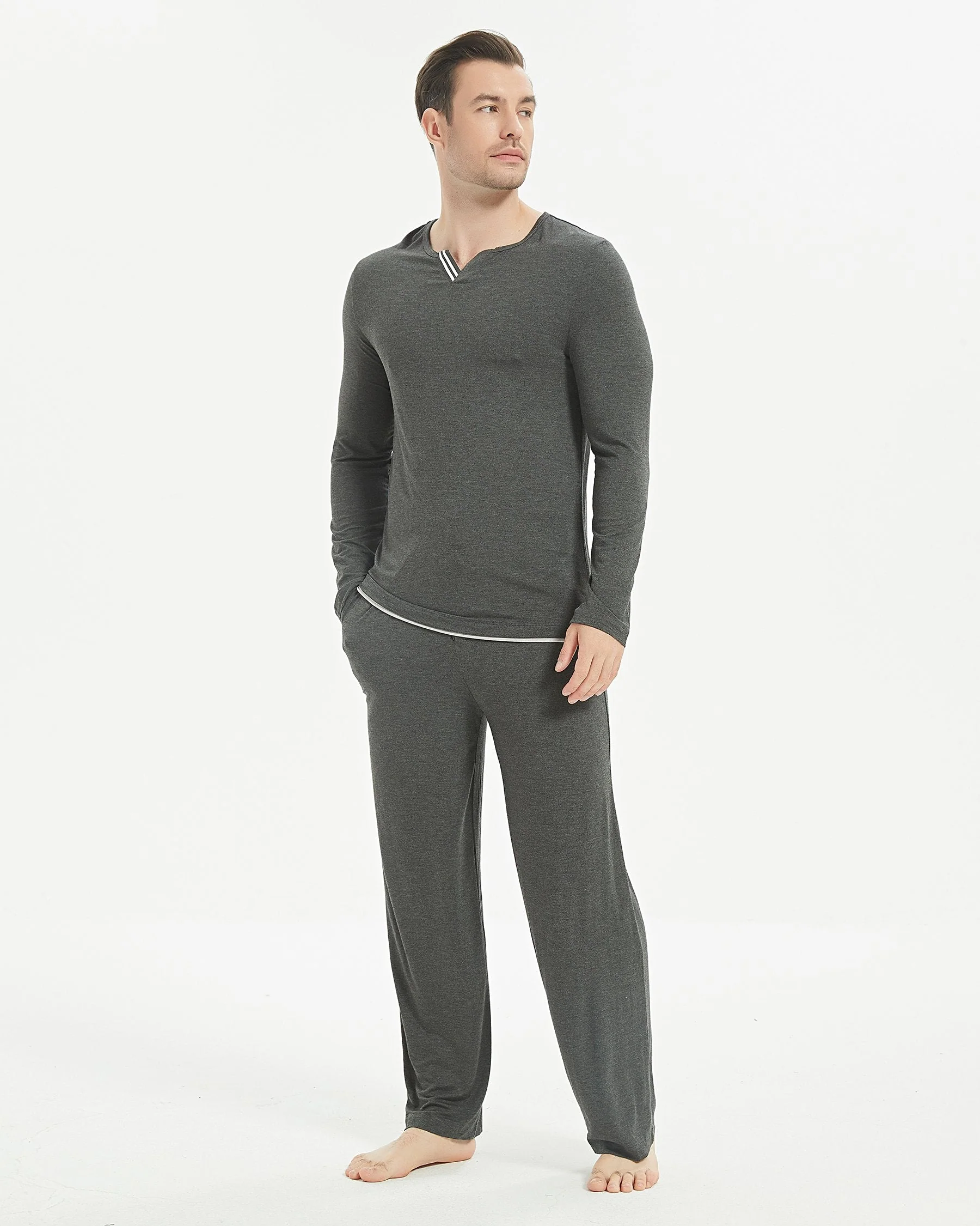 Bamboo Stripe V-Neck Long Sleeve Pajama Set New - Image 6