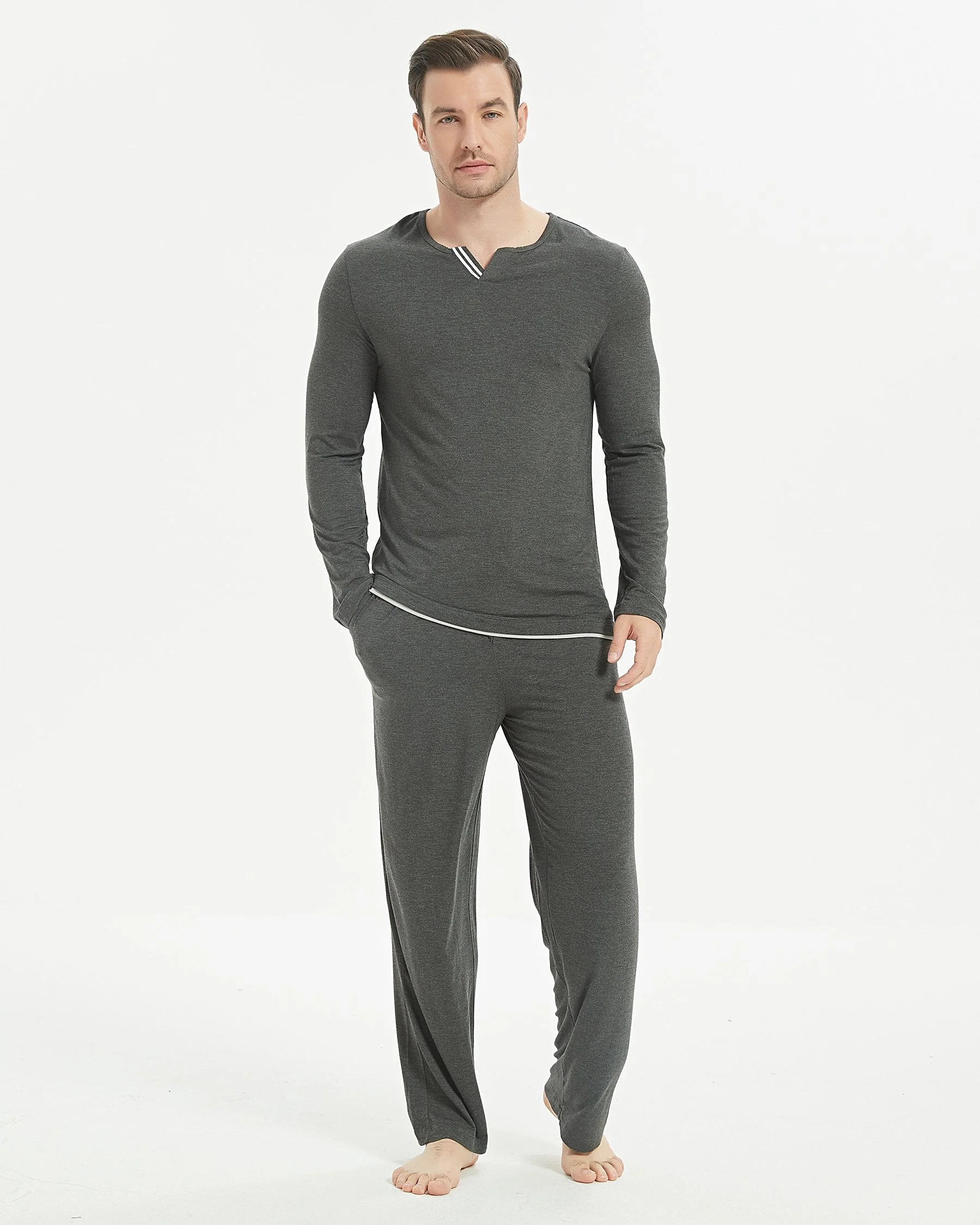 Bamboo Stripe V-Neck Long Sleeve Pajama Set New - Image 8