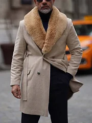 Beige Belt Eco Fur Long Coat - Image 5