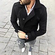 Casual Black British Style Short Trench Coat - Image 2