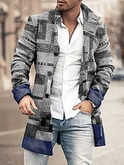 Casual Colorblock Geometry Print Coat - Image 2