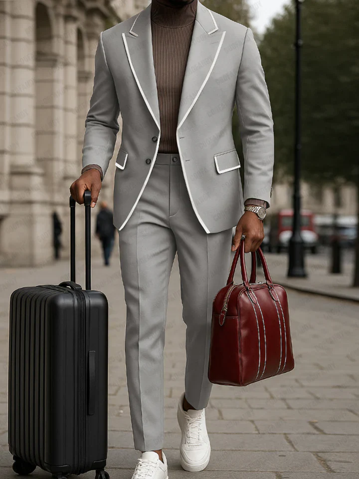 Casual Contrast Trim Suit Set - Image 2