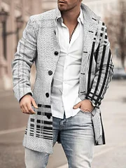 Casual Gradient Light Gray Plaid Print Coat - Image 2