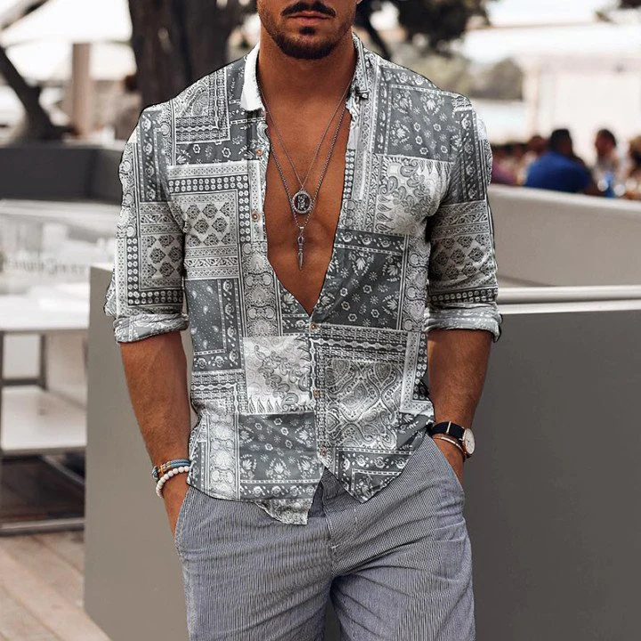 Casual Holiday Vintage Print Mens Shirt - Image 3