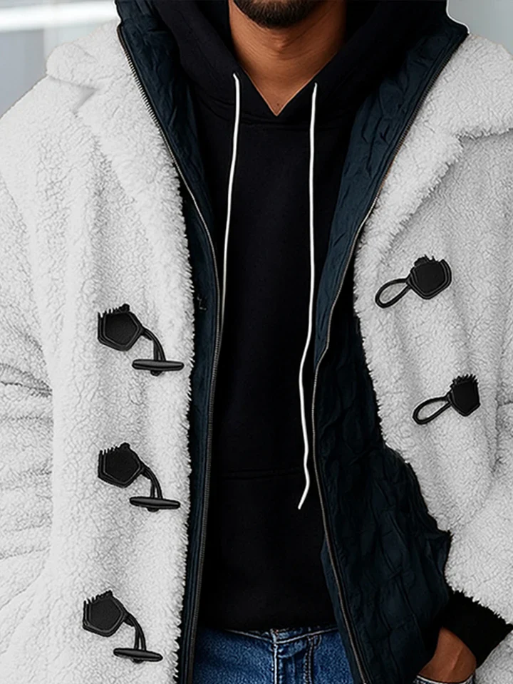 Casual Horn Toggle Button Fleece Coat - Image 3
