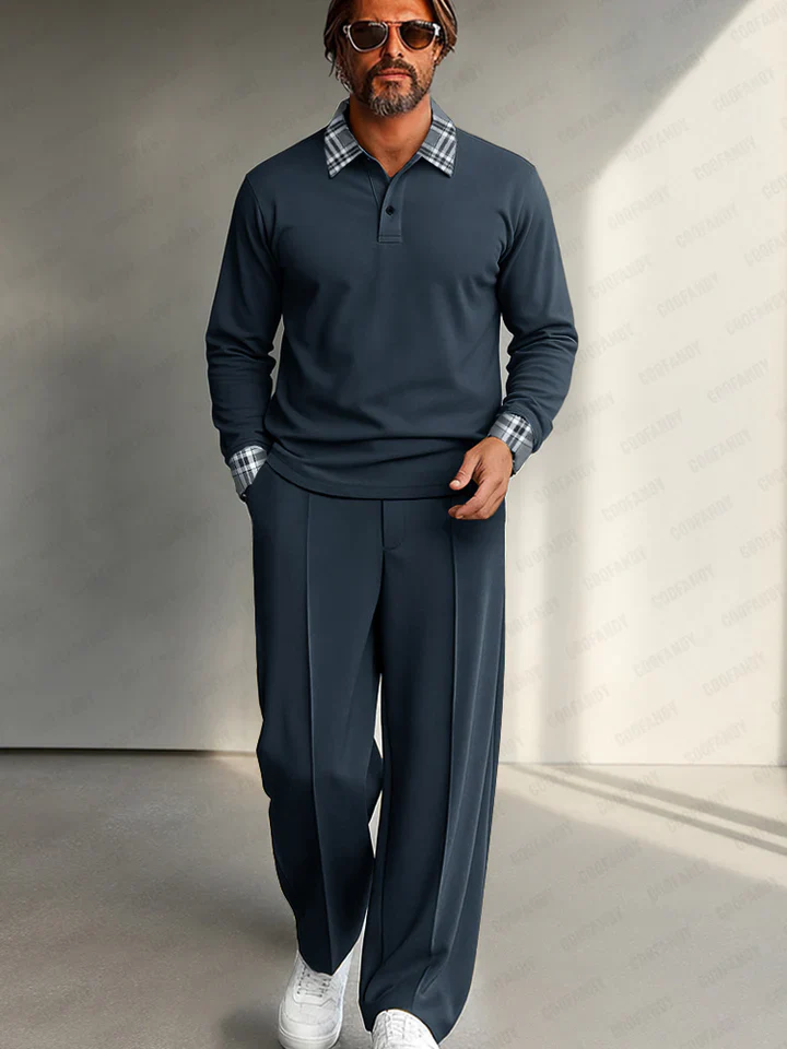 Casual Plaid Contrast Shirt Pants Set - Image 2