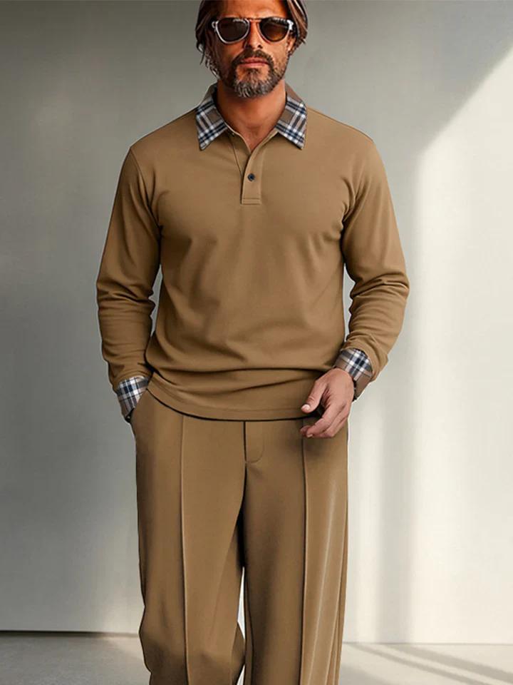 Casual Plaid Contrast Shirt Pants Set - Image 3