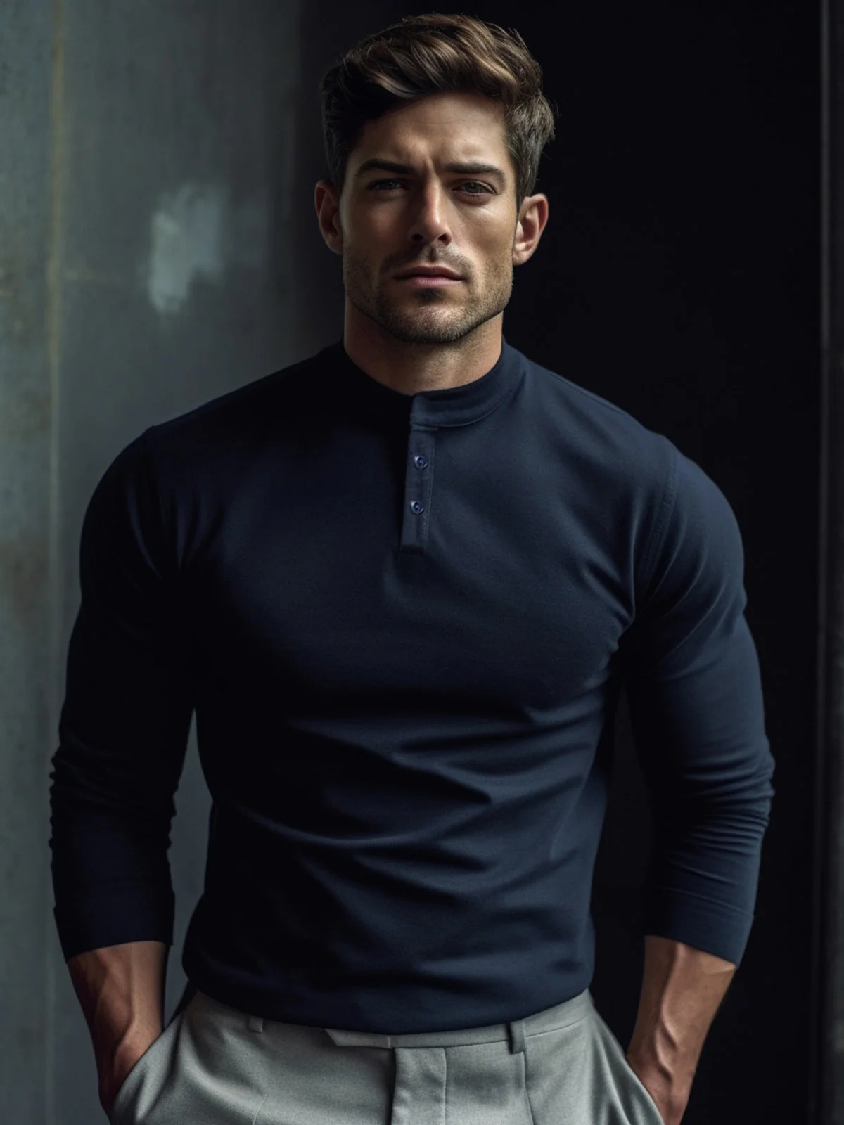 Classic Cotton long Sleeve Henley Shirt - Image 2
