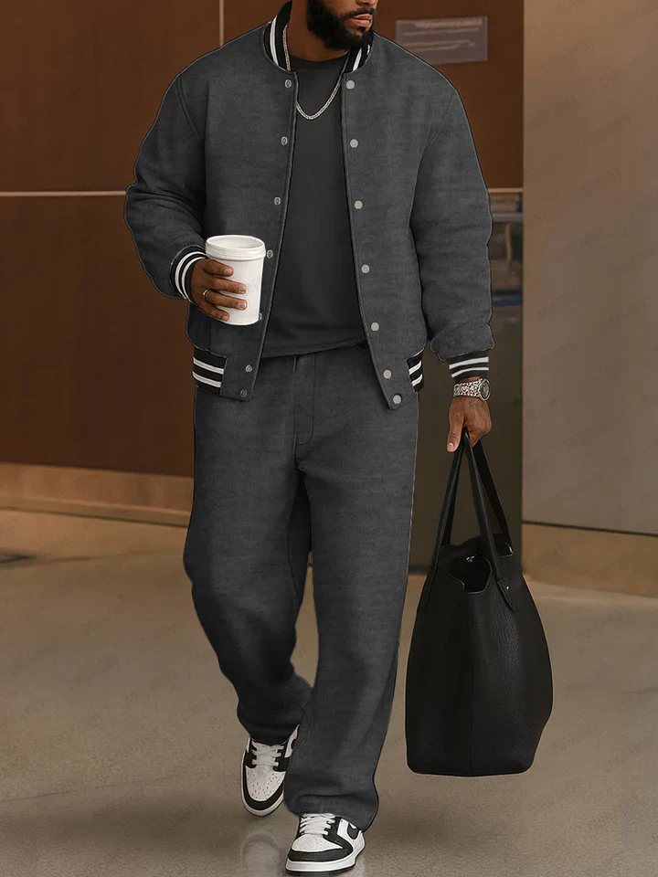 Classic Striped Trim Jacket Pants Set - Image 2