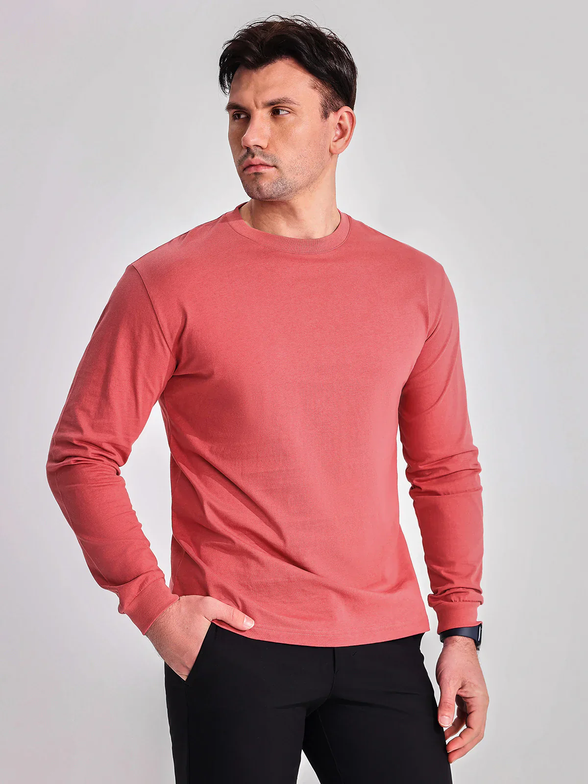 Crew neck Long Sleeve Cotton T-Shirt - Image 10