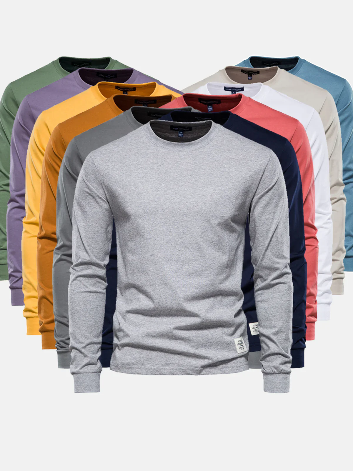 Crew neck Long Sleeve Cotton T-Shirt - Image 14