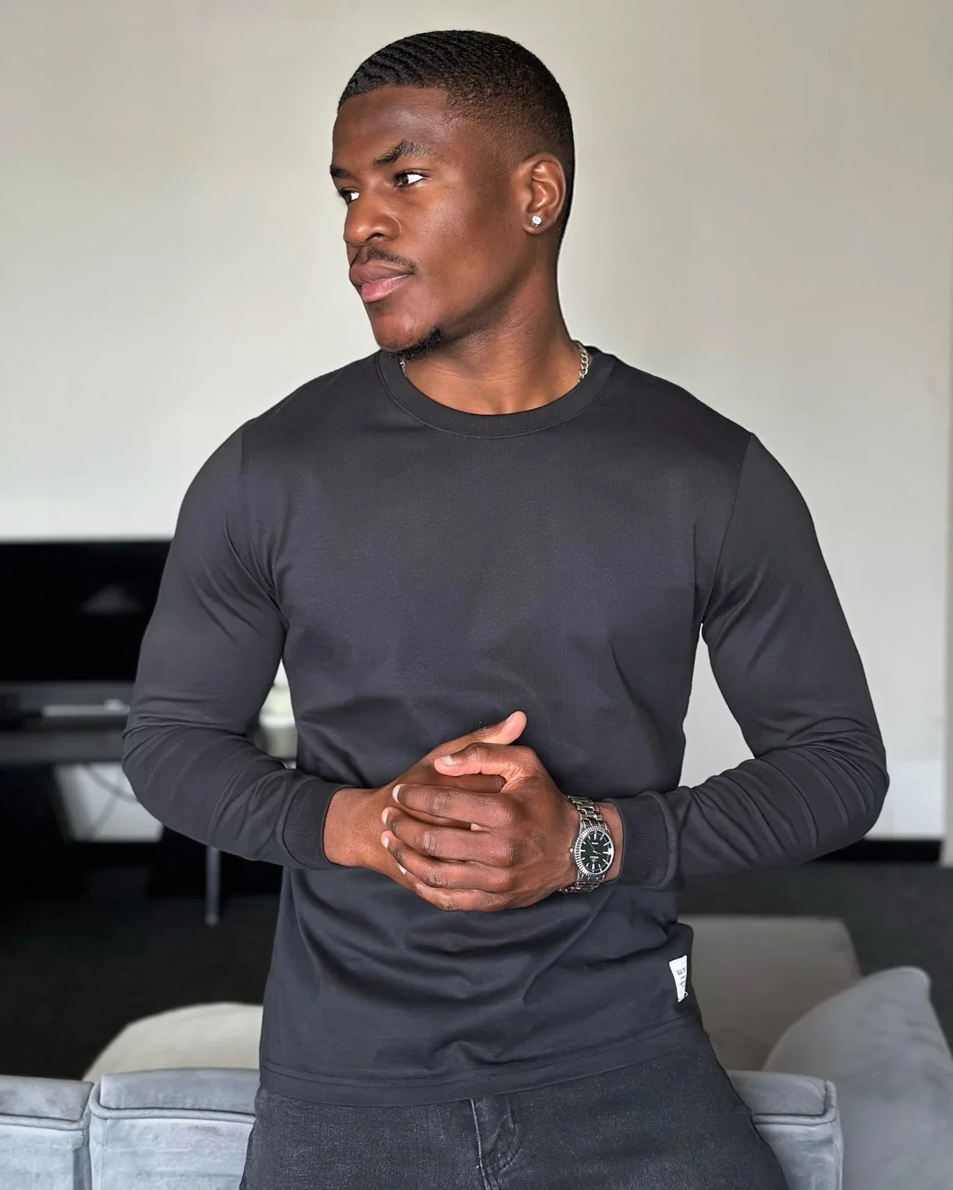 Crew neck Long Sleeve Cotton T-Shirt - Image 6