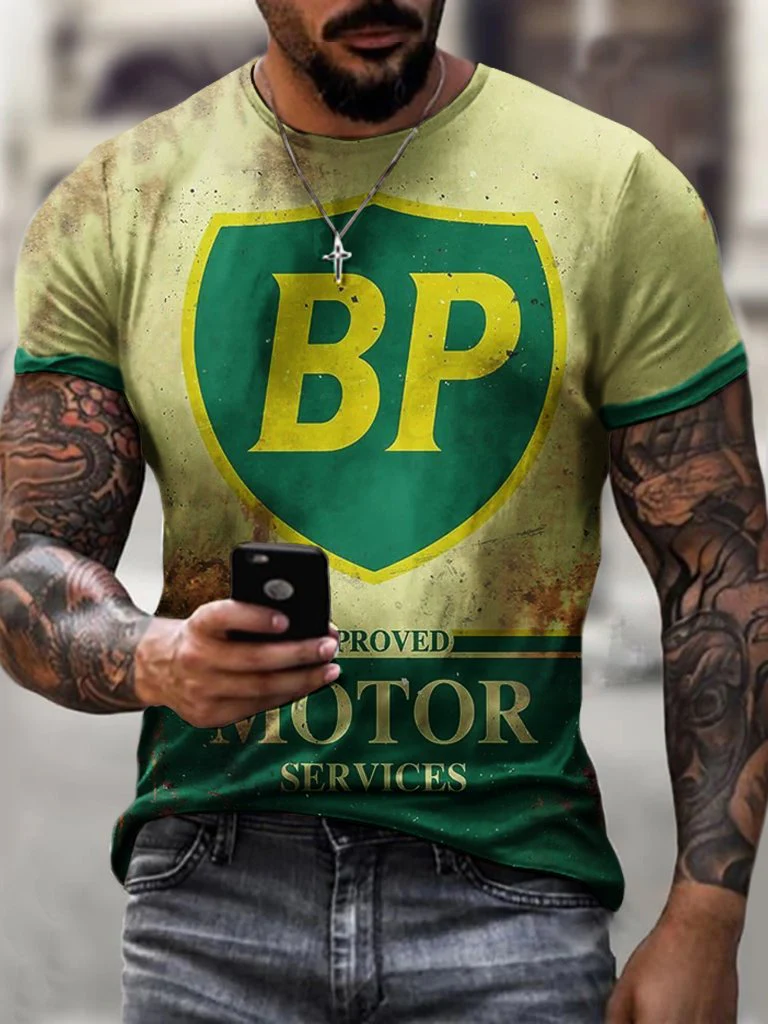 Crew Neck Motor Oil Motorcycles Short Sleeve Tops T-Shirts