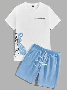 EMRG  Bear & Letter Graphic Tee & Drawstring Waist Shorts - Image 22