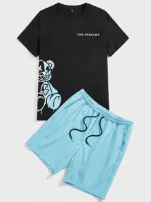EMRG  Bear & Letter Graphic Tee & Drawstring Waist Shorts - Image 26