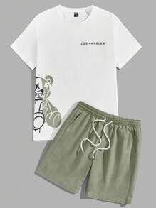 EMRG  Bear & Letter Graphic Tee & Drawstring Waist Shorts - Image 30
