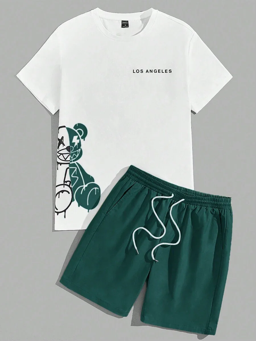 EMRG  Bear & Letter Graphic Tee & Drawstring Waist Shorts - Image 9
