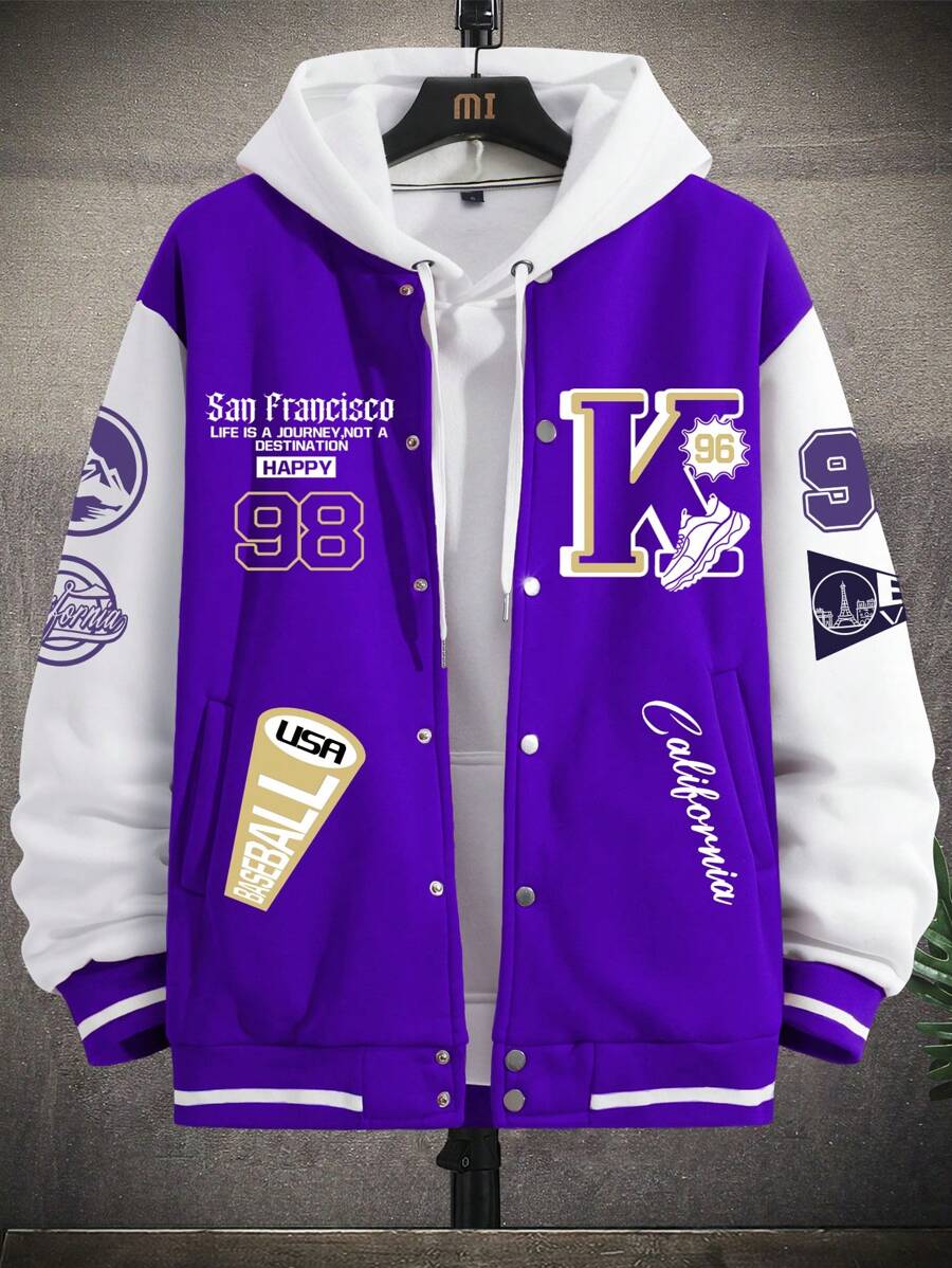EMRG  Letter Graphic Two Tone Varsity Jacket - Image 16