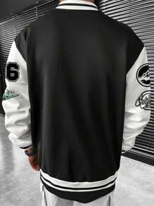 EMRG  Letter Graphic Two Tone Varsity Jacket - Image 7
