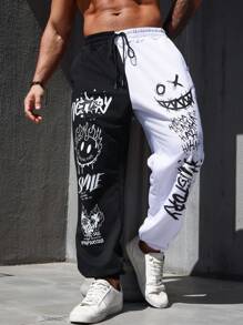 EMRG  Plus Cartoon & Letter Graphic Two Tone Sweatpants - Image 8