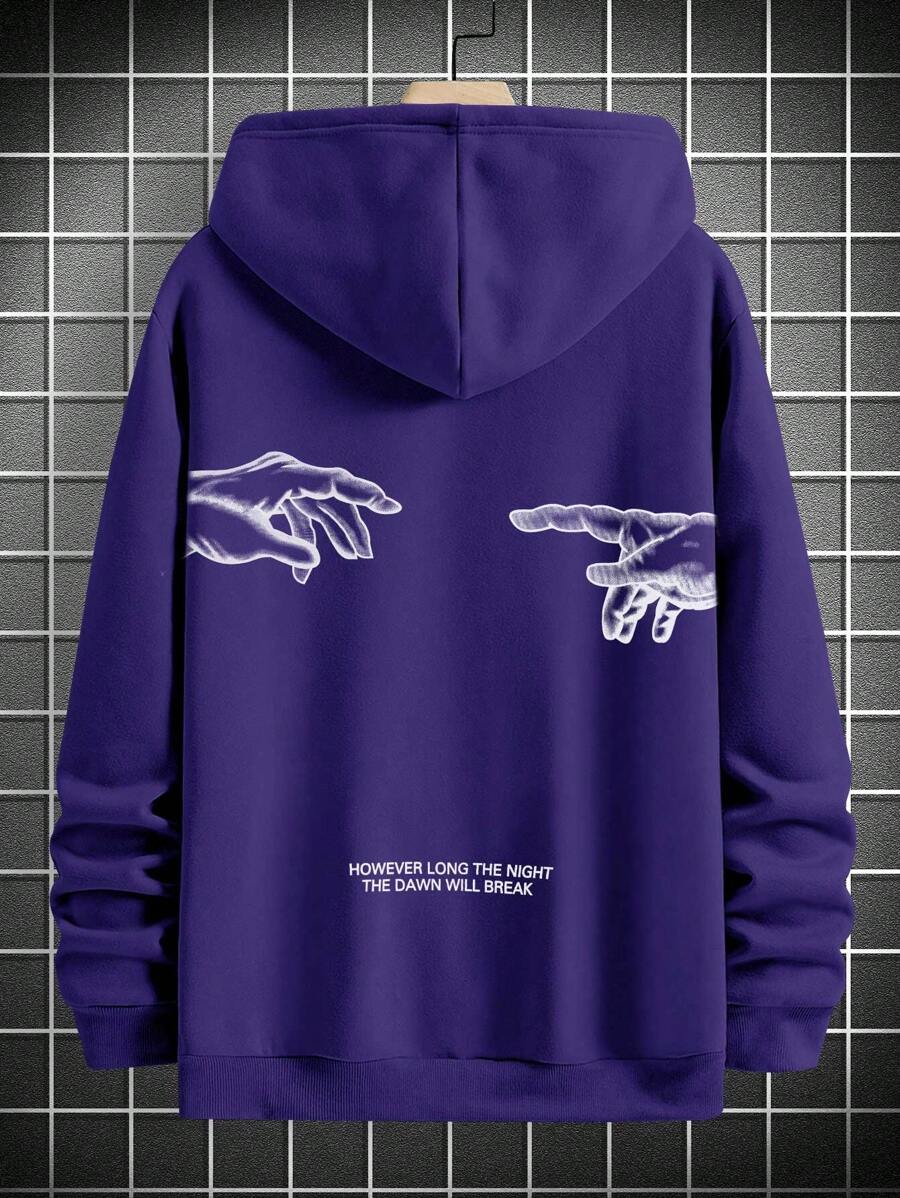 EMRG  Slogan & Hand Graphic Drop Shoulder Drawstring Hoodie - Image 8