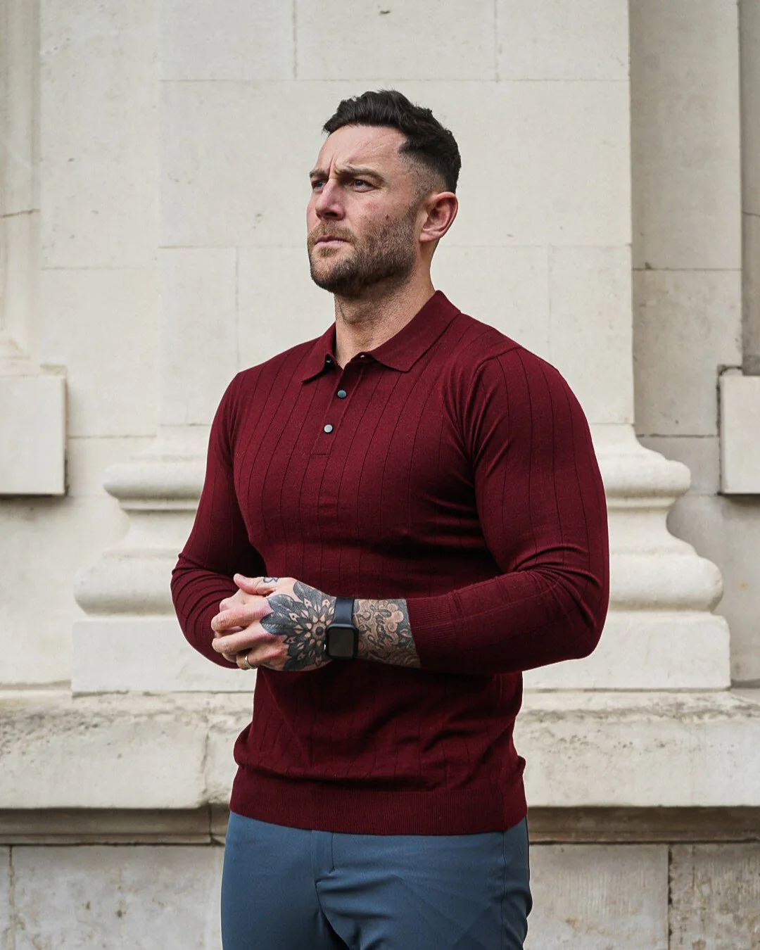 Henley Vertical Pattern Wool Blend Sweater - Image 34