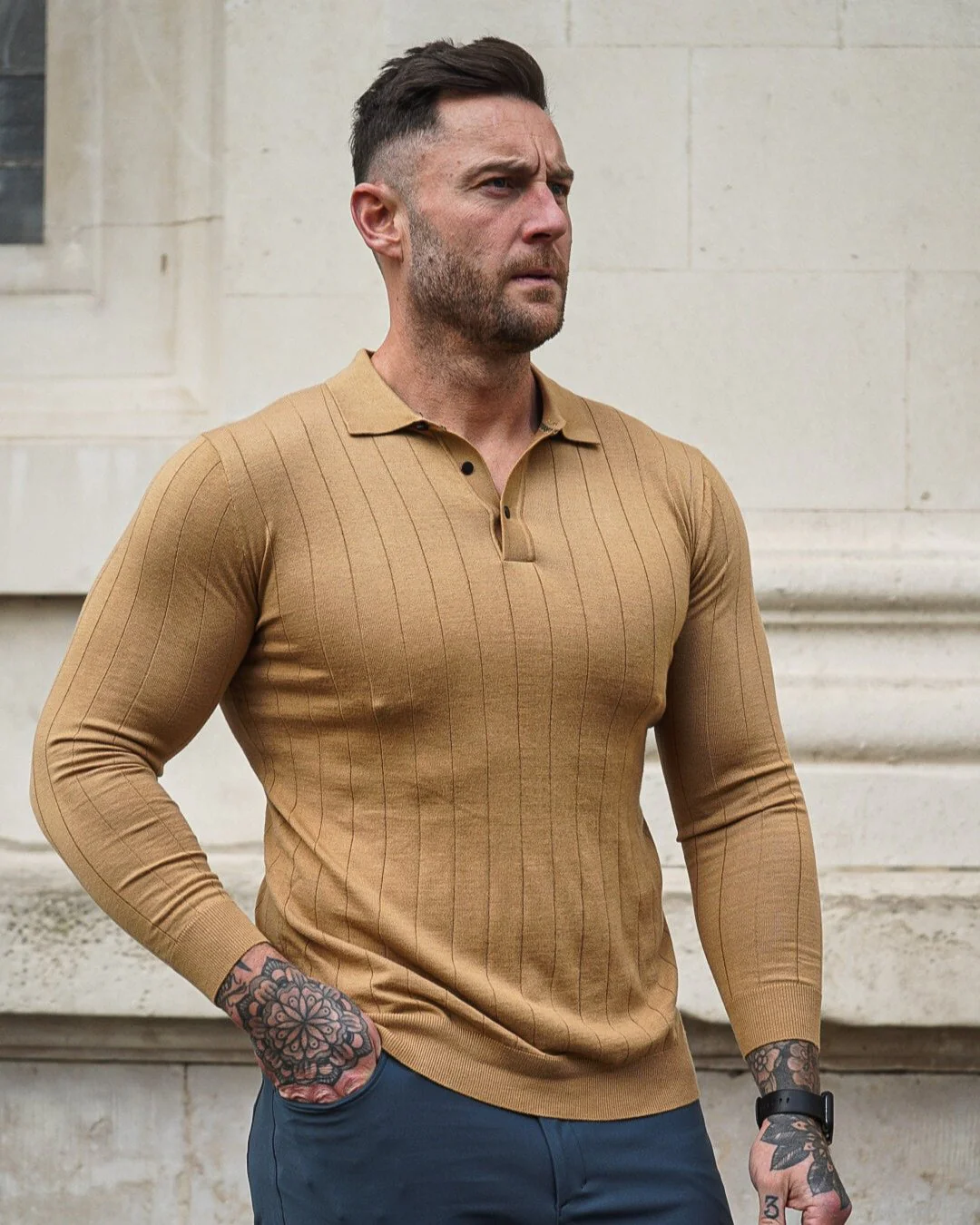Henley Vertical Pattern Wool Blend Sweater New - Image 13