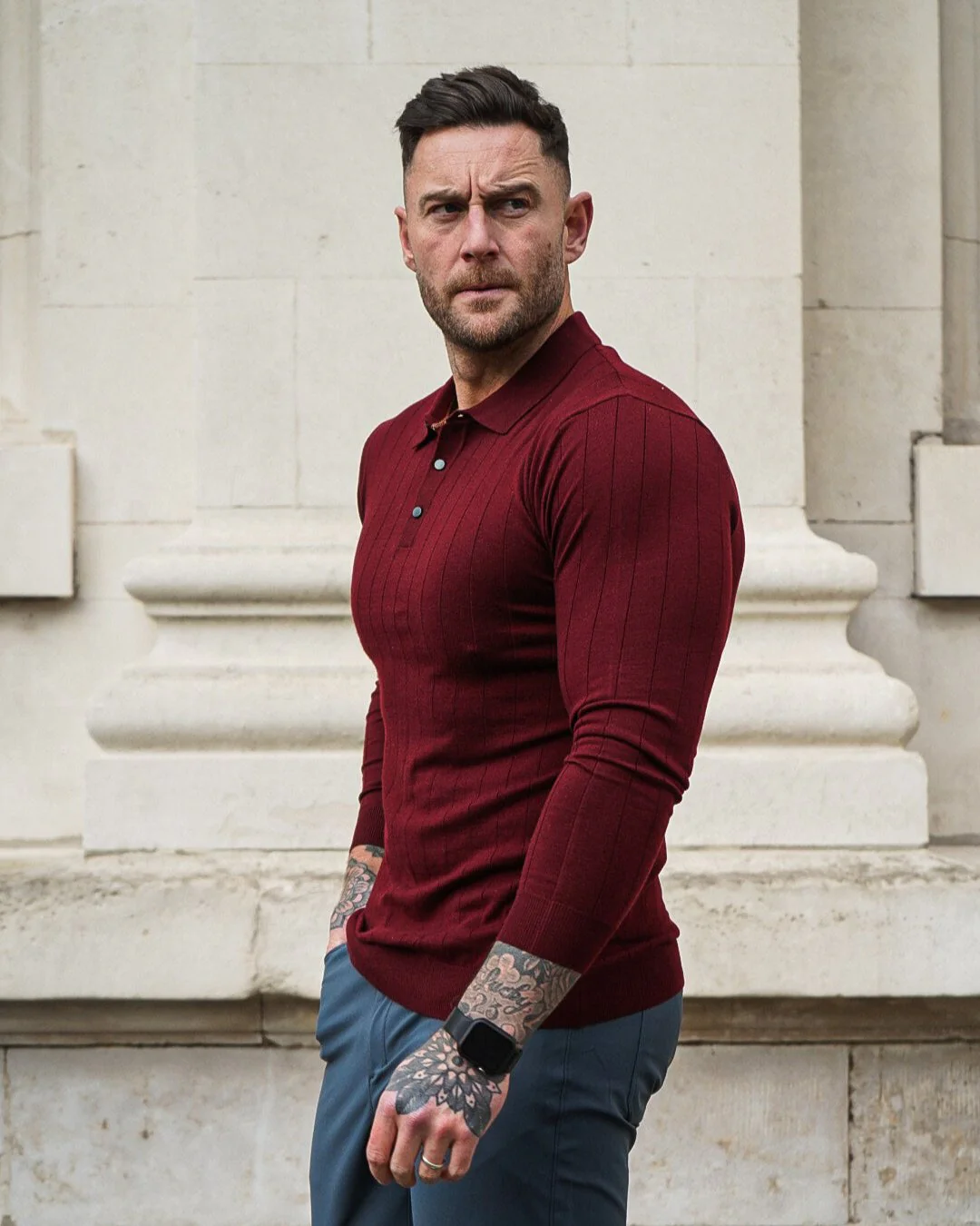 Henley Vertical Pattern Wool Blend Sweater New - Image 17
