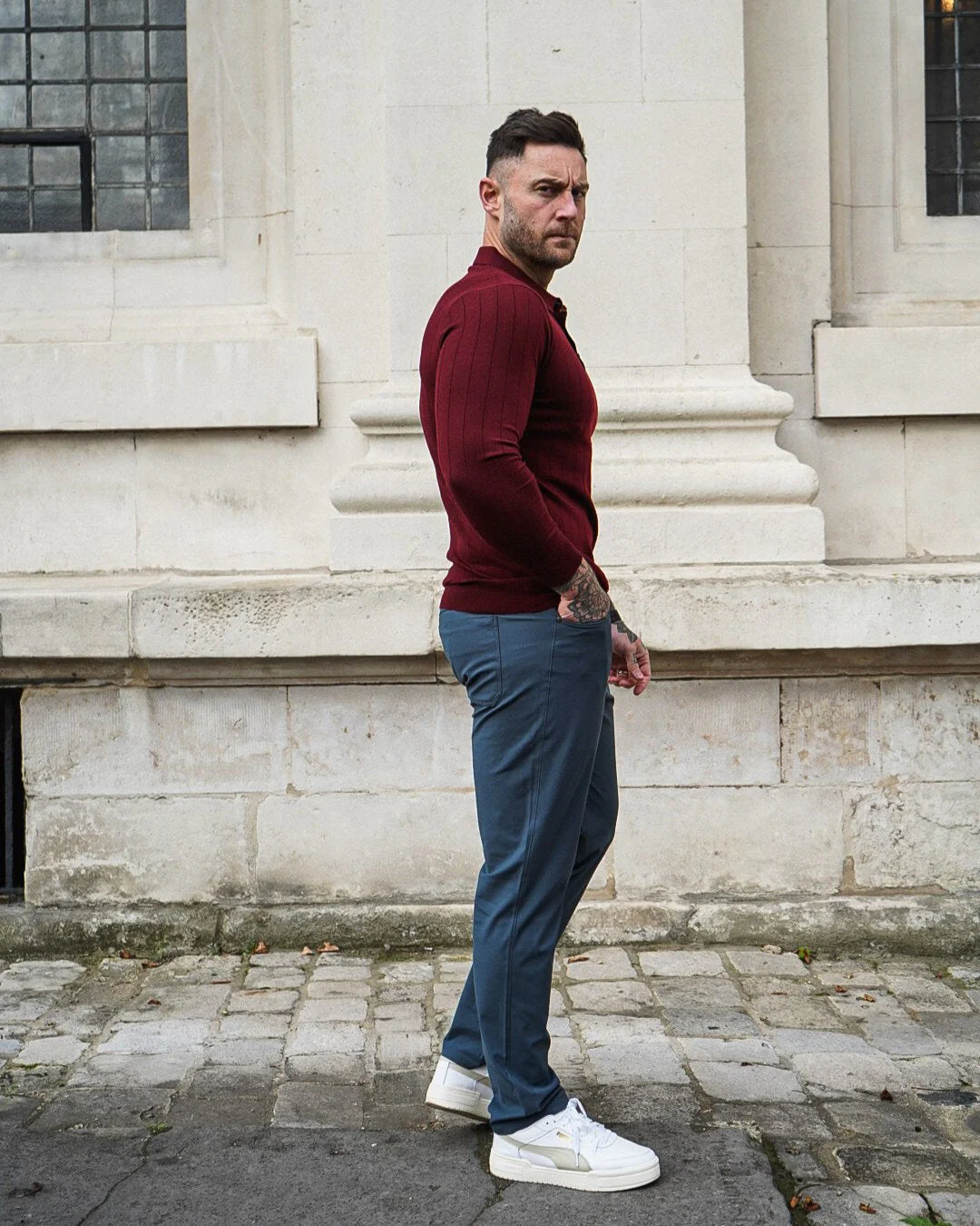 Henley Vertical Pattern Wool Blend Sweater New - Image 19