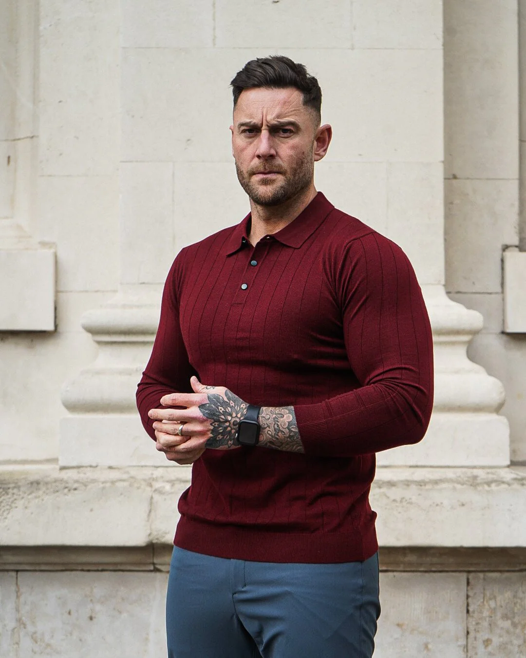 Henley Vertical Pattern Wool Blend Sweater New - Image 3