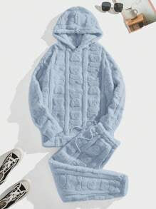 Homme Bear Embossed Hoodie & Drawstring Waist Sweatpants - Image 19
