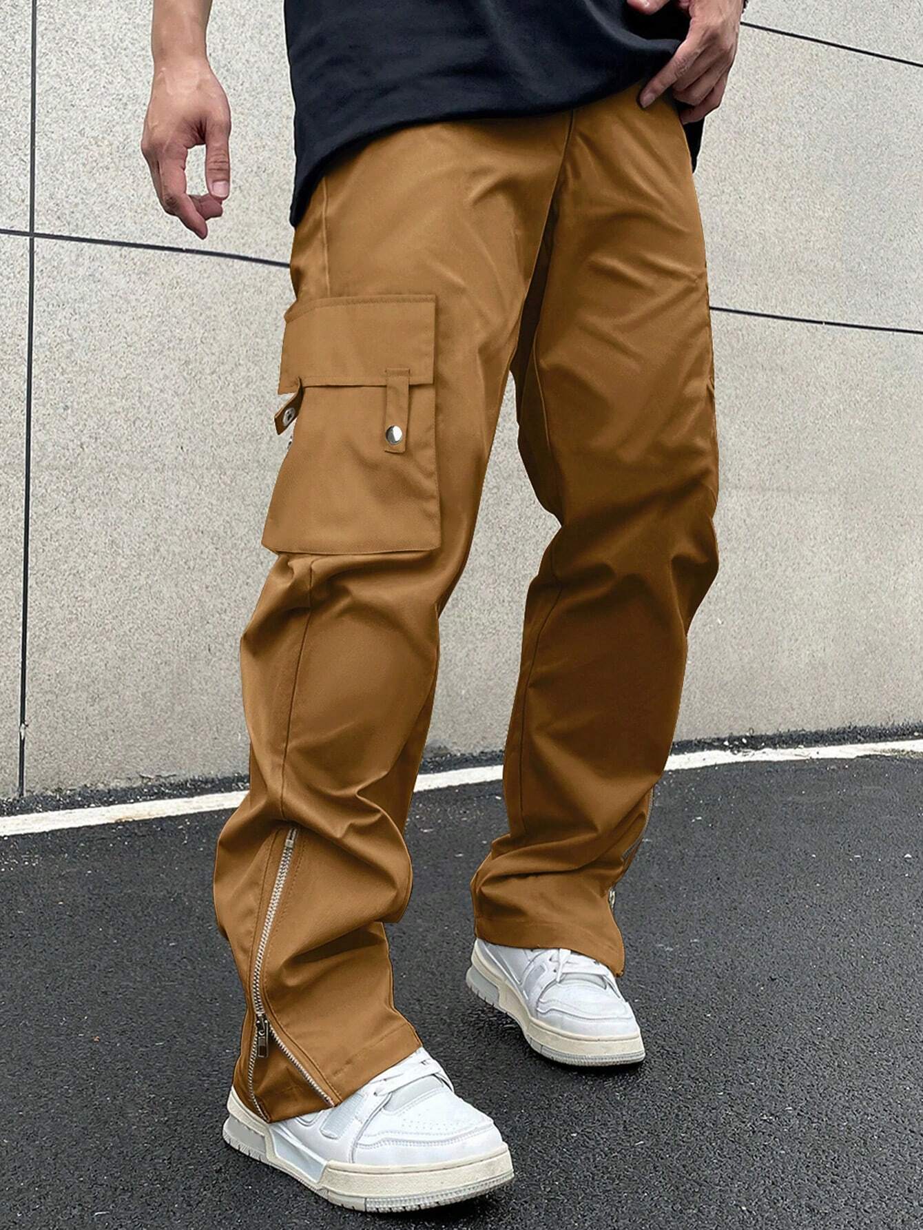 Homme Flap Pocket Side Zipper Cargo Pants - Image 16