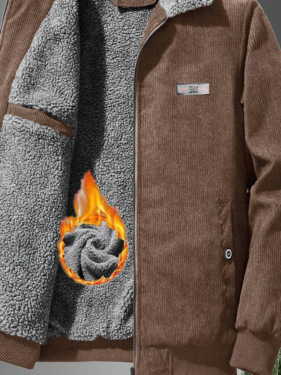 Homme Letter Patched Detail Teddy Lined Corduroy Jacket - Image 9
