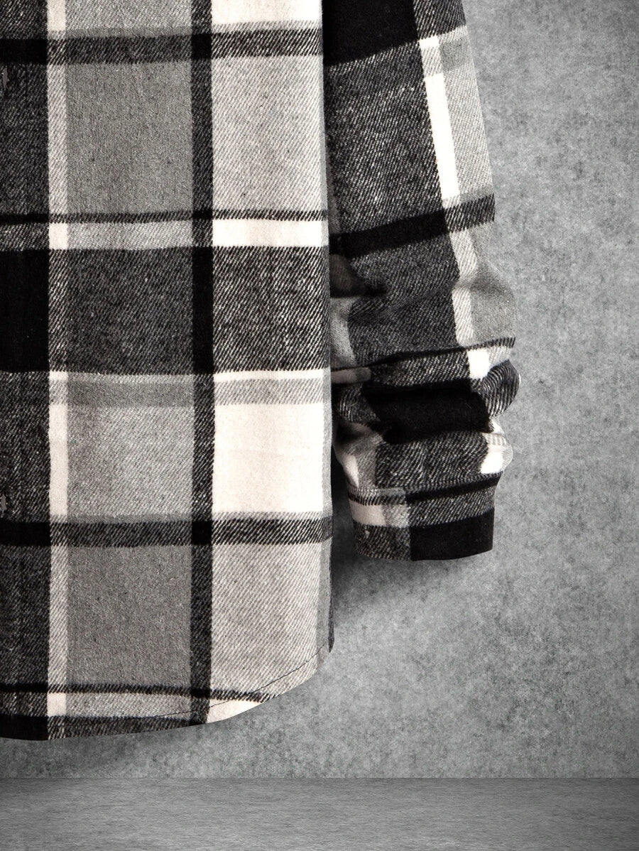 Homme Plaid Flap Detail Drop Shoulder Overcoat Without Tee - Image 16