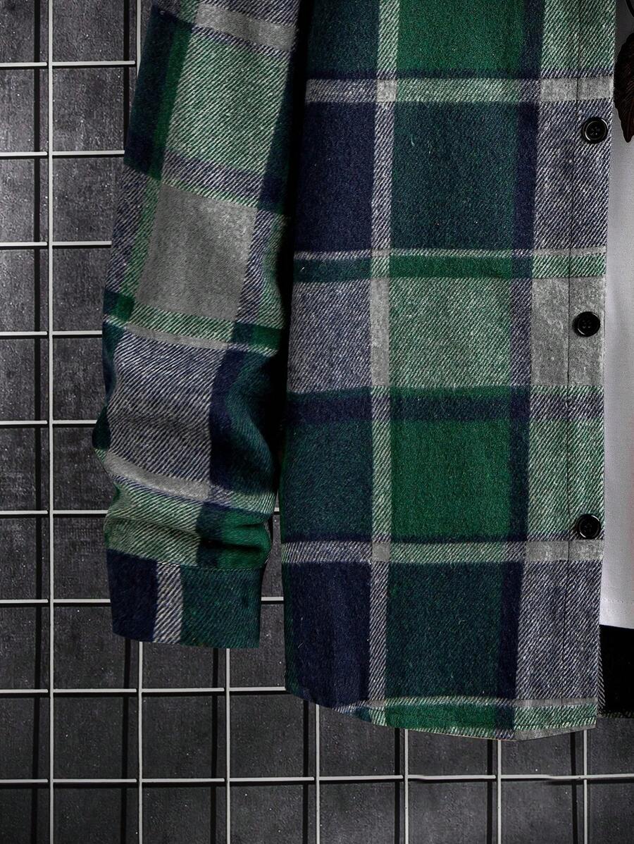 Homme Plaid Flap Detail Drop Shoulder Overcoat Without Tee - Image 4