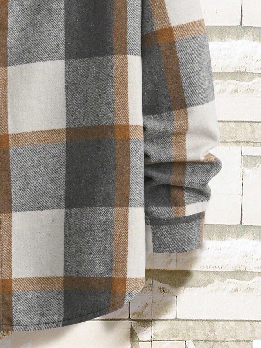 Homme Plaid Flap Detail Drop Shoulder Overcoat Without Tee - Image 8