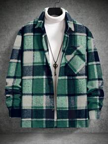 Homme  Plaid Print Flap Pocket Drop Shoulder Jacket - Image 12