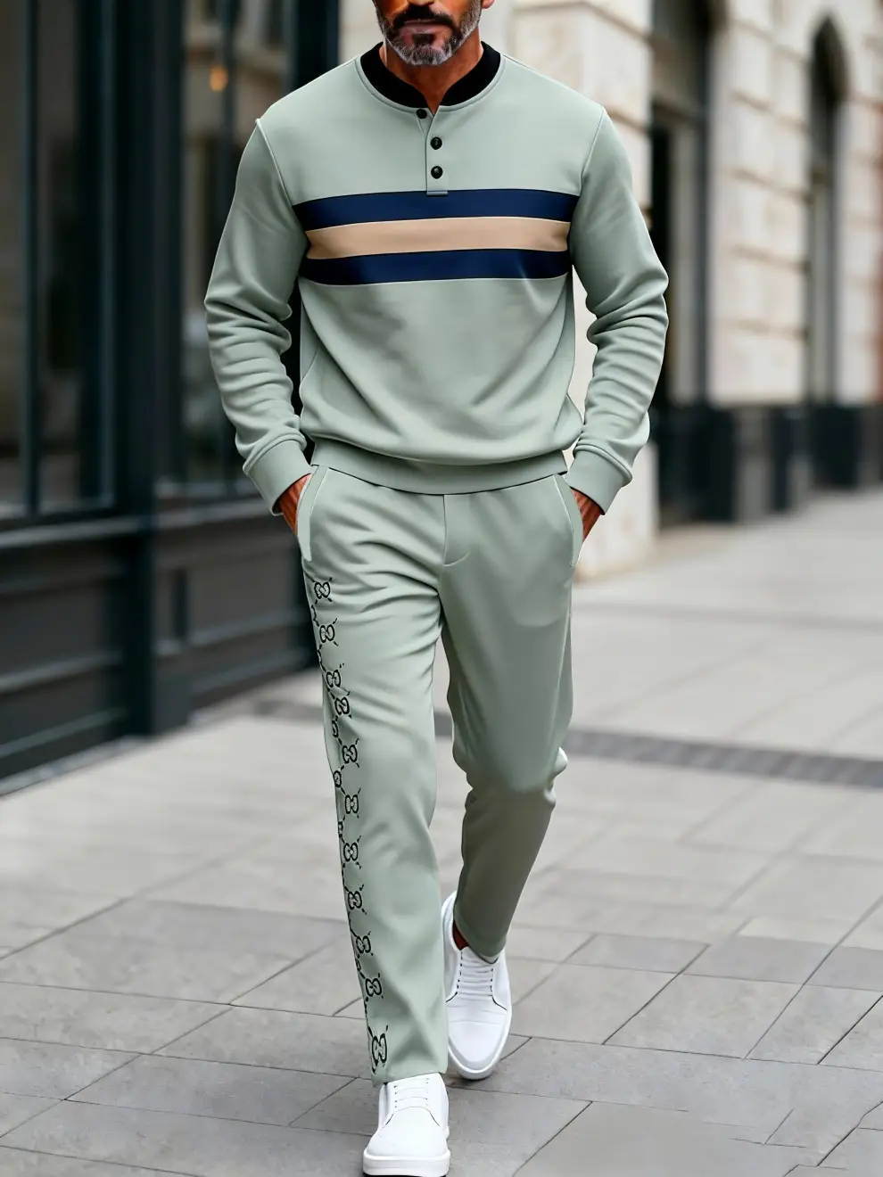 Signature Button Sweater & Trousers Two-Piece Set
