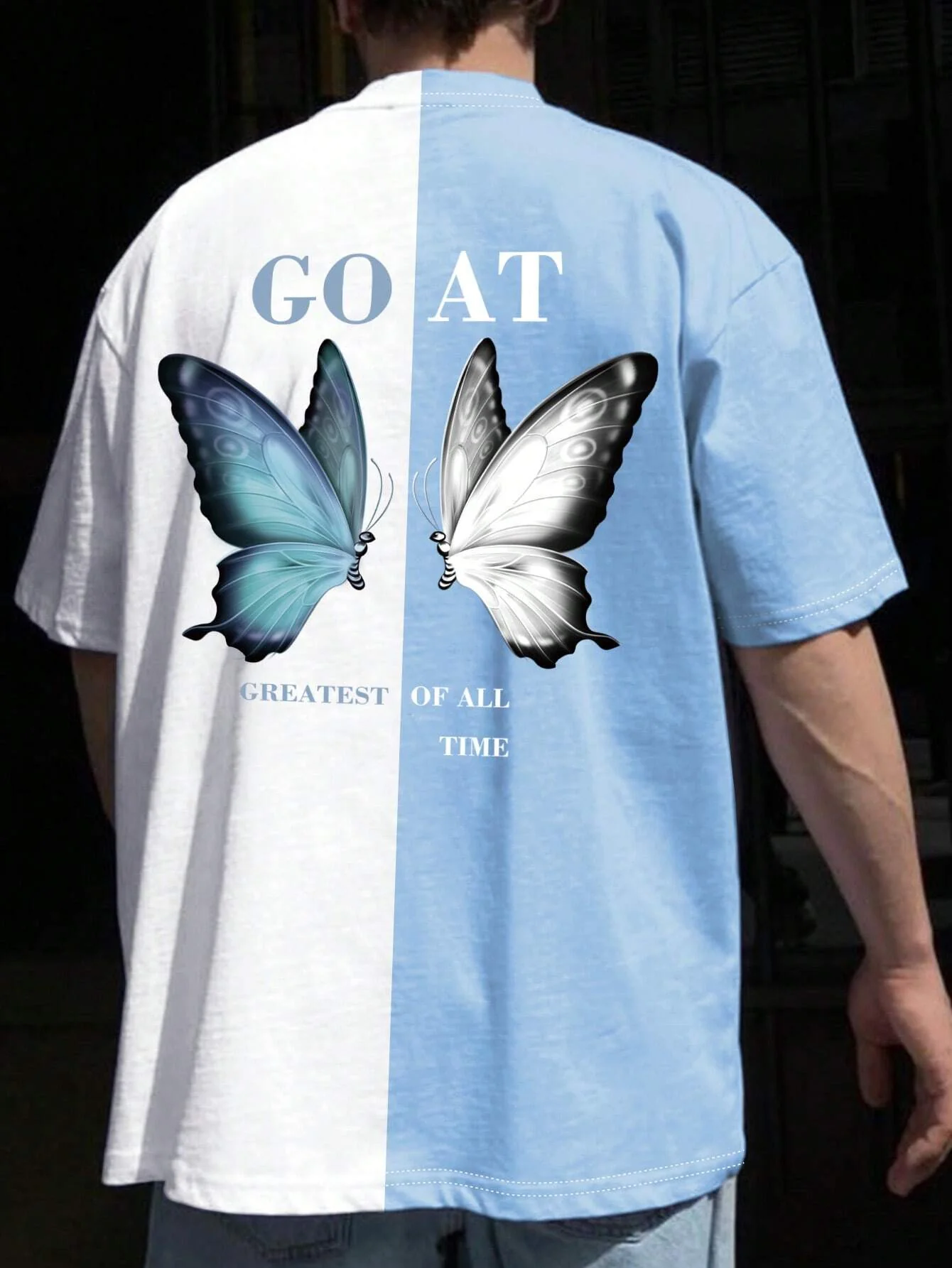 Butterfly & Slogan Graphic Two Tone Tee - Image 13