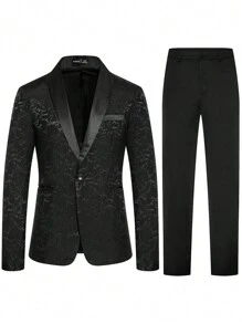 Jacquard Shawl Collar Blazer & Suit Pants - Image 3