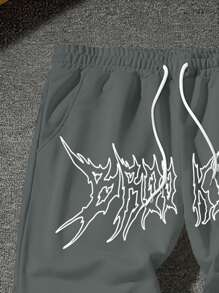 Letter Graphic Drawstring Waist Sweatpants - Image 17